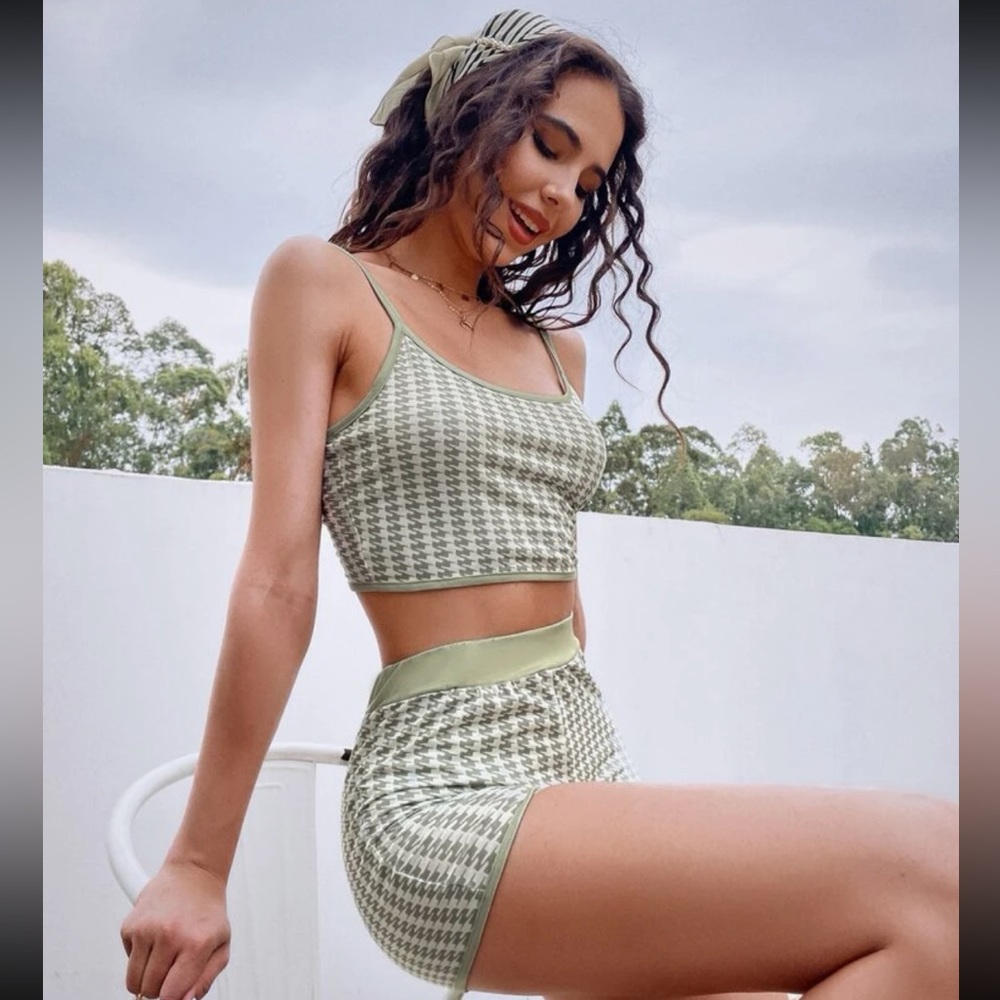 Green crop top and shorts